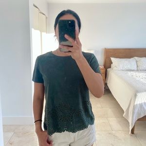 Dark Forest Green Suede Short Sleeve Top